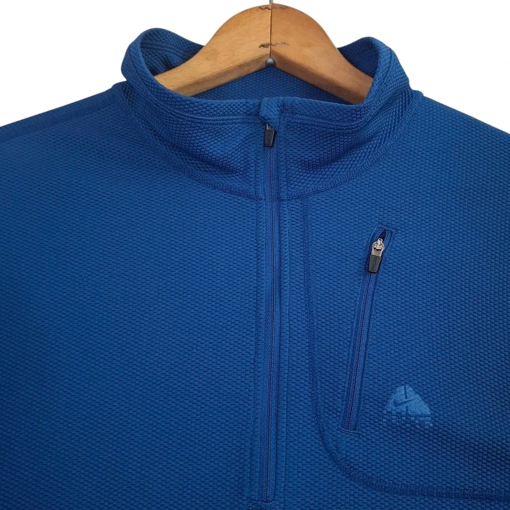 Nike ACG Dri-FIT Mens XL Blue Grey Quarter Zip Pullover Waffle Knit Top